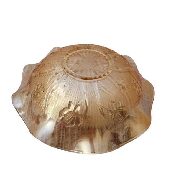 Floragold Ruffled Fruit Bowl - "Louisa" 11 1/2" Dia Iridescent Depression Glass - Picture 5 of 6